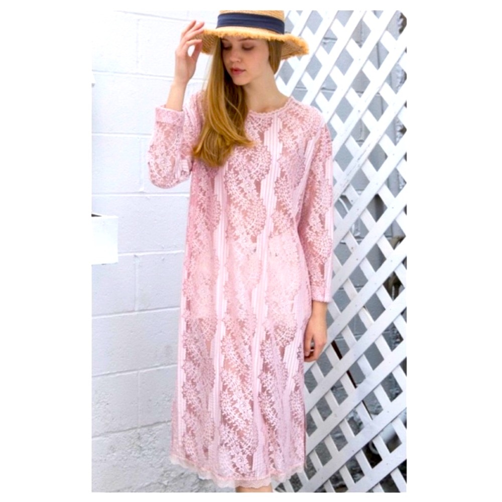 POL Pink Lace Sheer Midi Dress🌸Free Shipping🌸